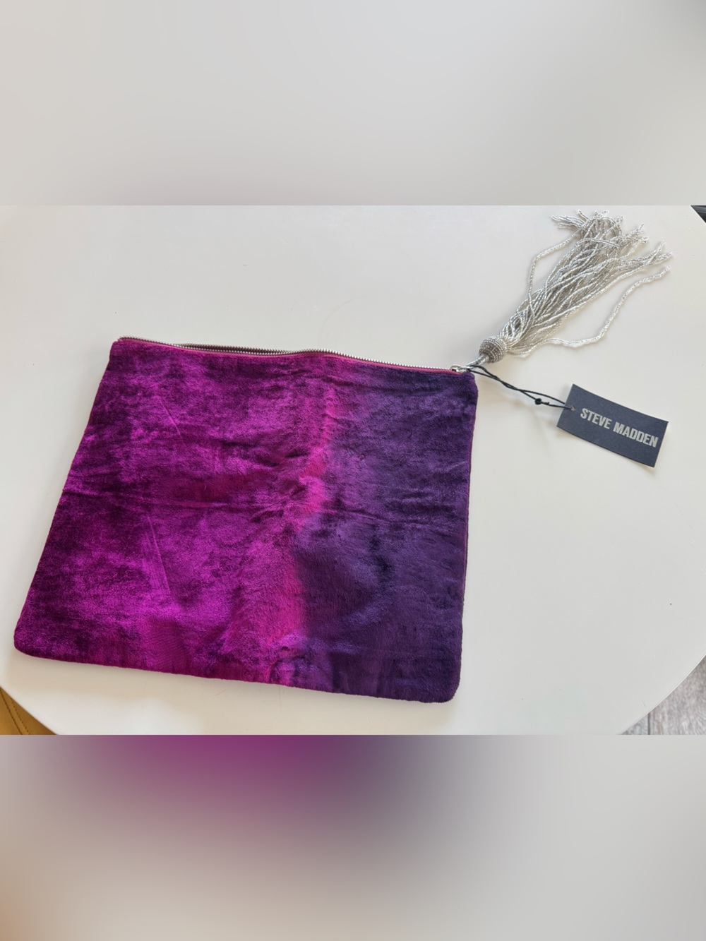 Steve Madden Fuchsia to Deep Purple Velvet Tassel Clutch